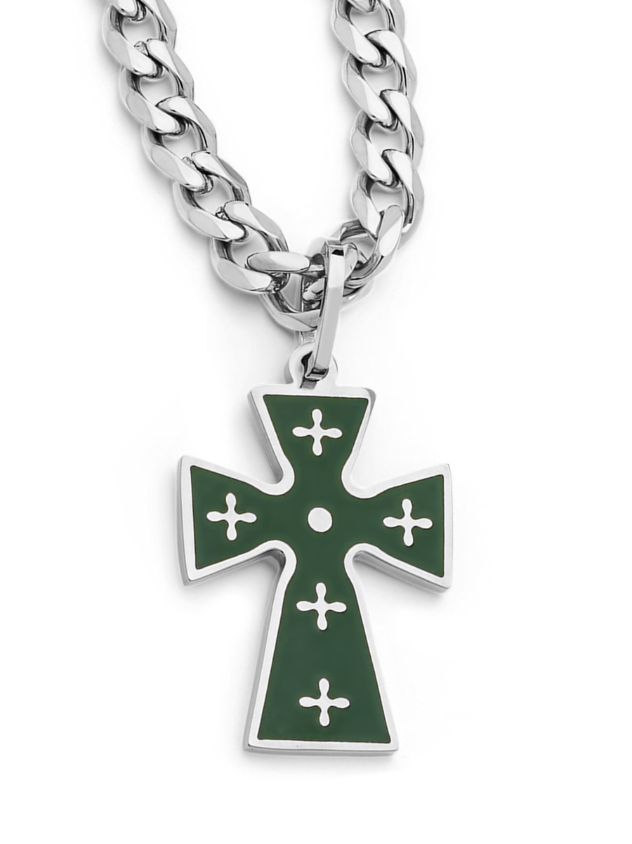 Enamel Cross Necklace (Steel)